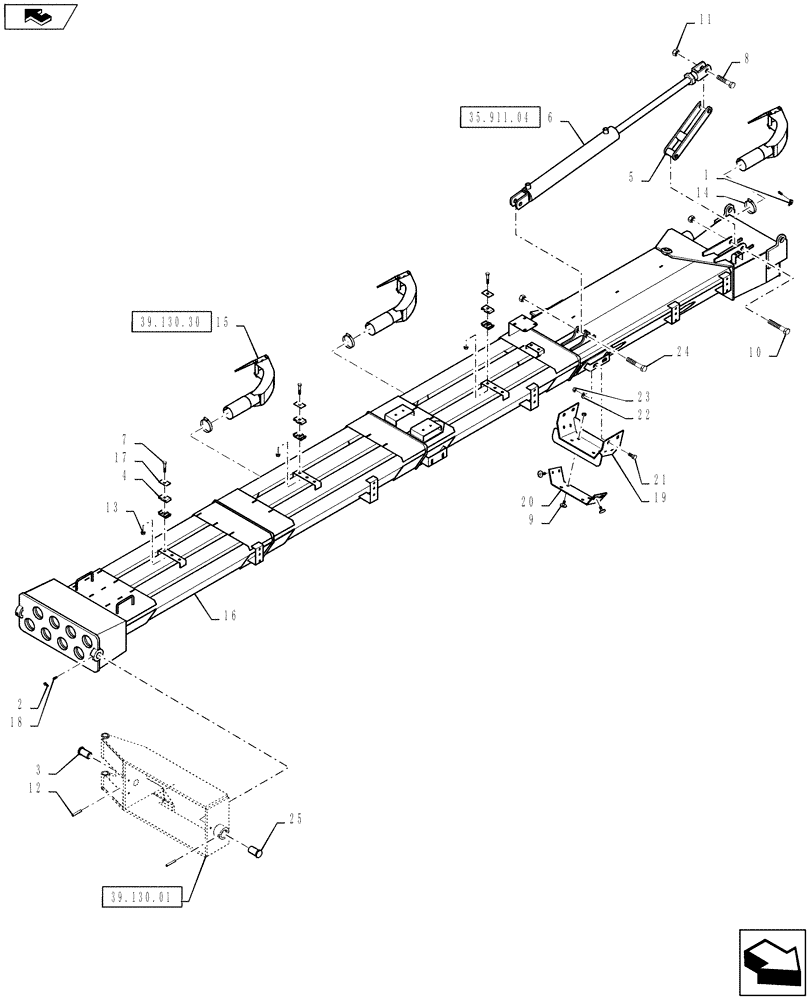 Схема запчастей Case IH 810 - (39.130.19) - 70 BOOM, LH, INNER, 2-1/2" TUBES (39) - FRAMES AND BALLASTING