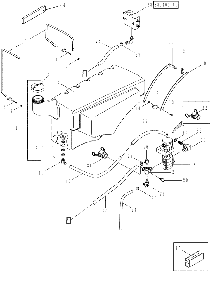 Схема запчастей Case IH 635 - (88.460.06) - DRUM BAR LUBRICATION SYSTEM, GREASE TANK AND PUMP (88) - ACCESSORIES