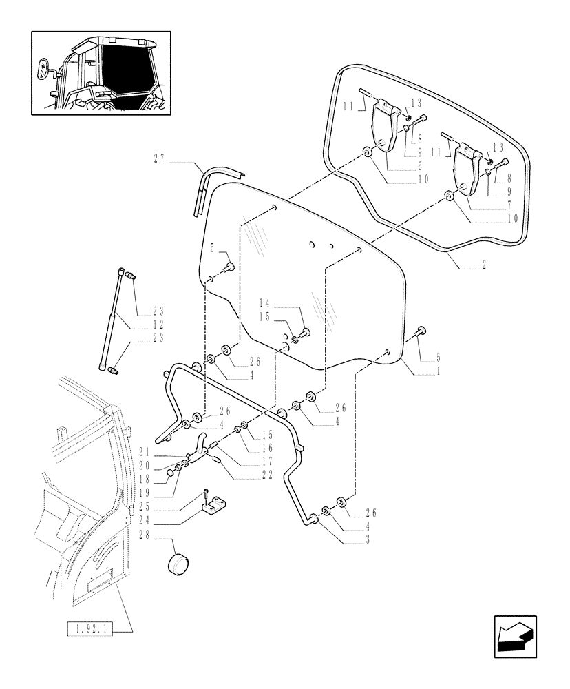 Схема запчастей Case IH MXU100 - (1.92.4) - REAR WINDOW AND RELATED PARTS (10) - OPERATORS PLATFORM/CAB
