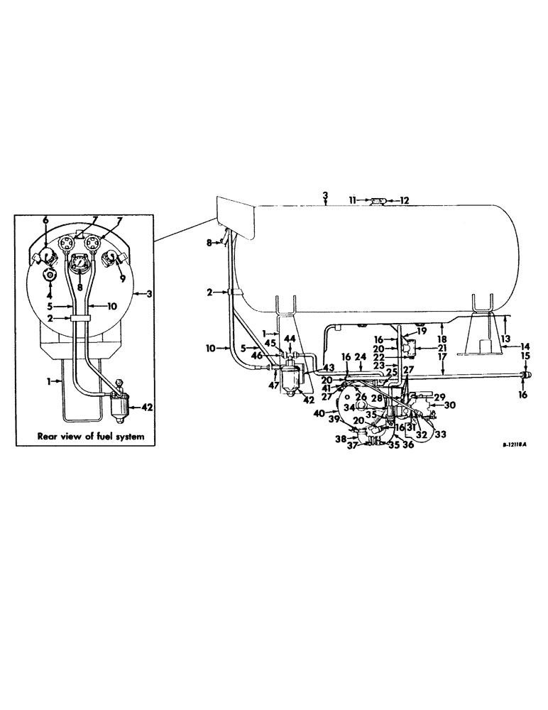 Схема запчастей Case IH 606 - (048) - FUEL SYSTEM, FUEL TANK, SUPPORT AND PIPING, L.P. GAS ENGINE TRACTORS (02) - FUEL SYSTEM