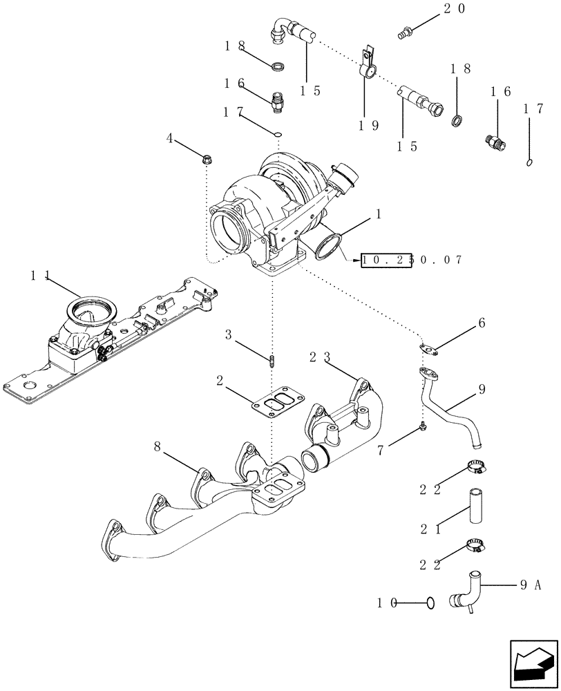 Схема запчастей Case IH 2588 - (10.250.05) - TURBOCHARGER SYSTEM (10) - ENGINE