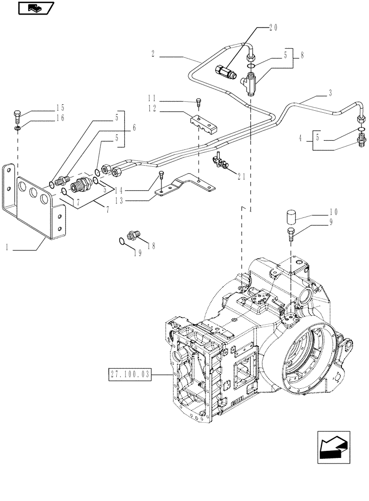 Схема запчастей Case IH MAGNUM 190 - (33.201.02) - BRAKE PIPING, WITH CONTINUOUSLY VARIABLE TRANSMISSION (33) - BRAKES & CONTROLS