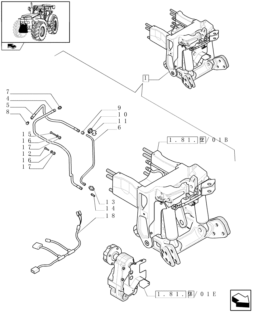 Схема запчастей Case IH PUMA 165 - (1.81.9/01A) - FRONT HPL WITH PTO - BREAKDOWN (07) - HYDRAULIC SYSTEM