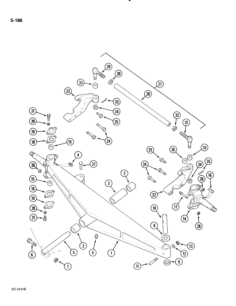 Схема запчастей Case IH 885 - (5-186) - AXLE, FRONT, SWEPT BACK CAST, WITH FABRICATED BOLSTER (05) - STEERING