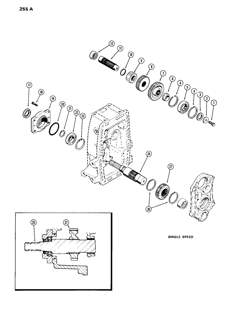 Схема запчастей Case IH 870 - (255A) - P.T.O. OUTPUT AND IDLER SHAFTS, SINGLE SPEED (06) - POWER TRAIN