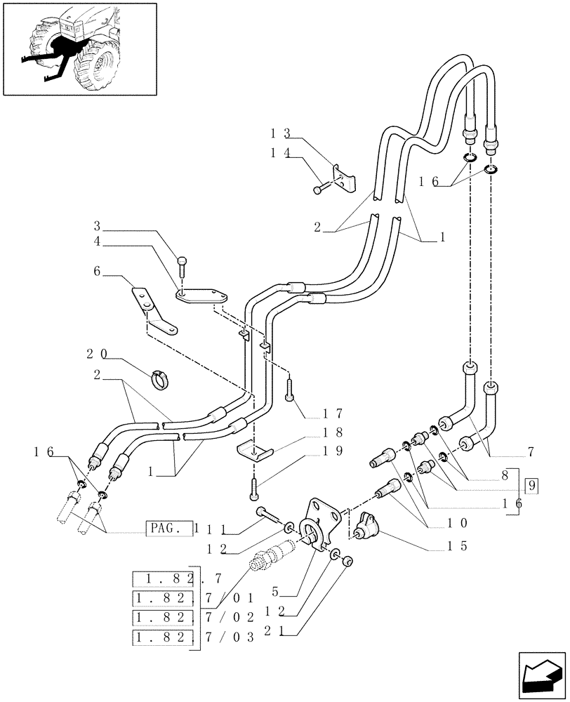 Схема запчастей Case IH MAXXUM 120 - (1.81.9/07[02]) - 4 HYDRAULIC FRONT COUPLERS FOR NON INTEGRATED FRONT HPL (VAR.330172) (07) - HYDRAULIC SYSTEM