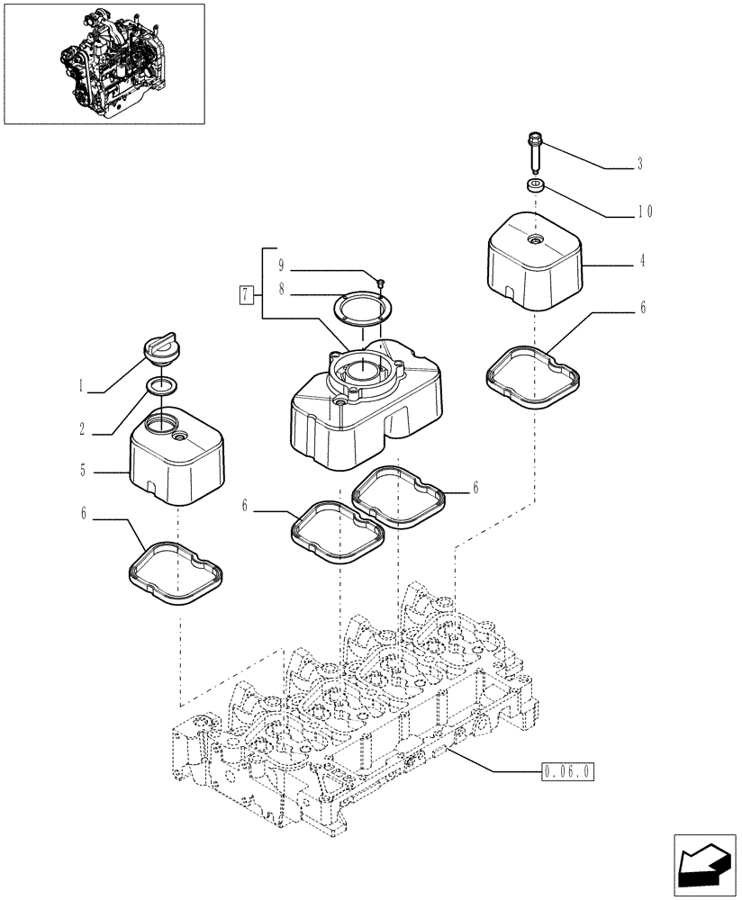 Схема запчастей Case IH JX1085C - (0.06.3) - CYLINDER HEAD COVERS (01) - ENGINE