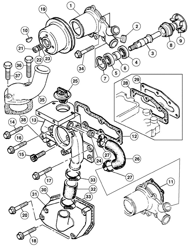 Схема запчастей Case IH CX100 - (02-27) - WATER PUMP SYSTEM, CX80, CX90, CX100 : - JJE1008568 (02) - ENGINE