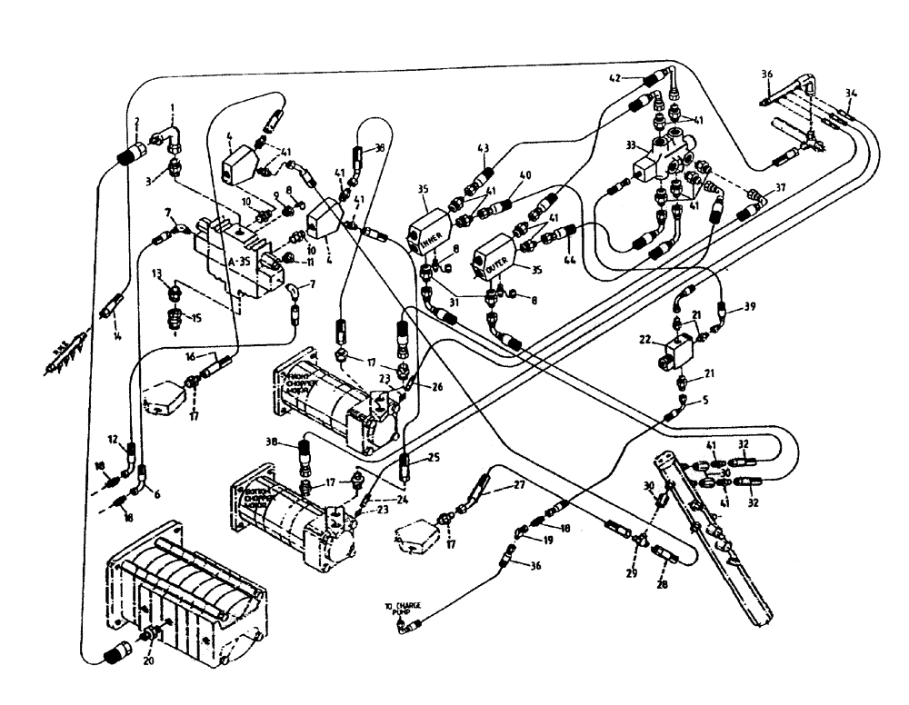 Схема запчастей Case IH 7000 - (B05-75A) - HYDRAULIC CIRCUIT (ROTARY CHOPPER), SERIAL #7908 AND ONWARDS Hydraulic Components & Circuits