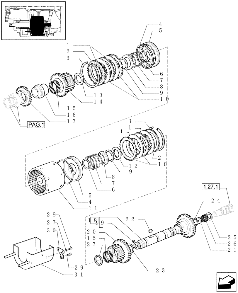 Схема запчастей Case IH JX1070U - (1.27.3[02]) - (VAR.271-272-274-276-296) (HI-LO) AND SYNCHRONIZED REVERSING GEAR - 30-40 KM/H - DRIVEN SHAFT (03) - TRANSMISSION