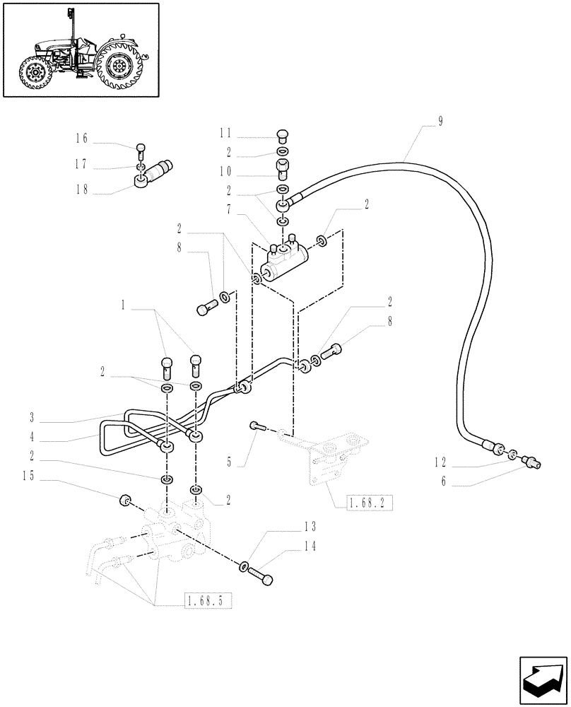 Схема запчастей Case IH JX1070C - (1.68.5/02) - (VAR.326/1) STANDARD FRONT AXLE W/ ELECTROHYDR. DIFF. LOCK, W/ BRAKES (30KM/H) (05) - REAR AXLE