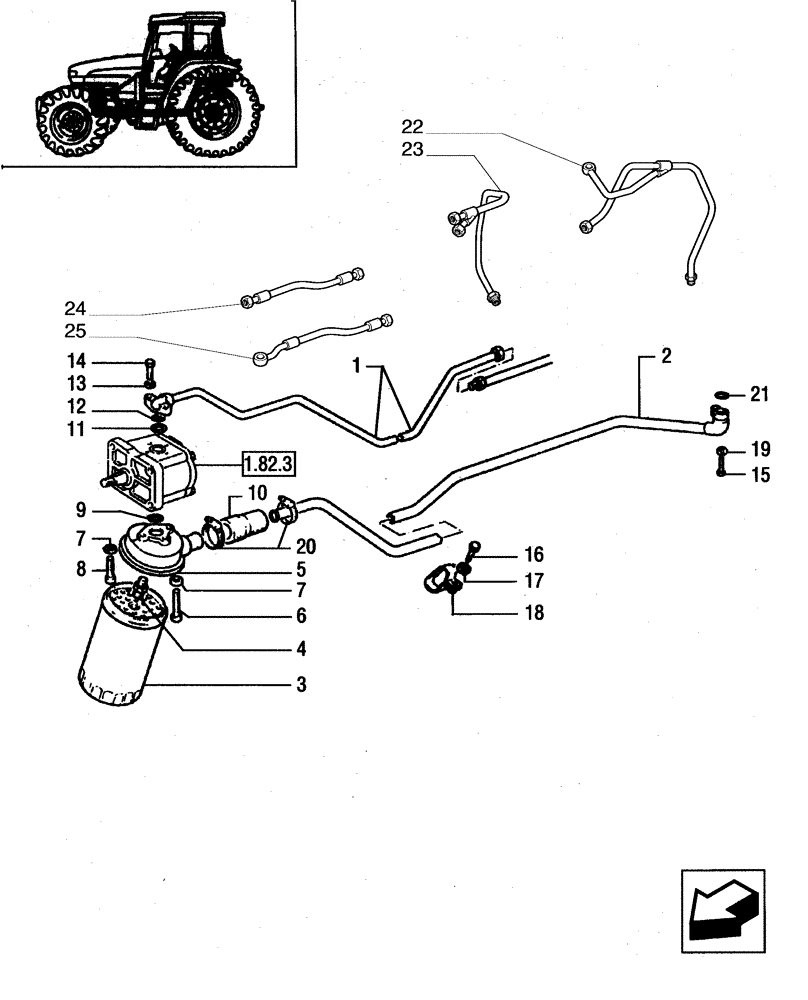 Схема запчастей Case IH JX90 - (1.82.1[01]) - LIFT PIPES - FILTER AND PIPES (07) - HYDRAULIC SYSTEM