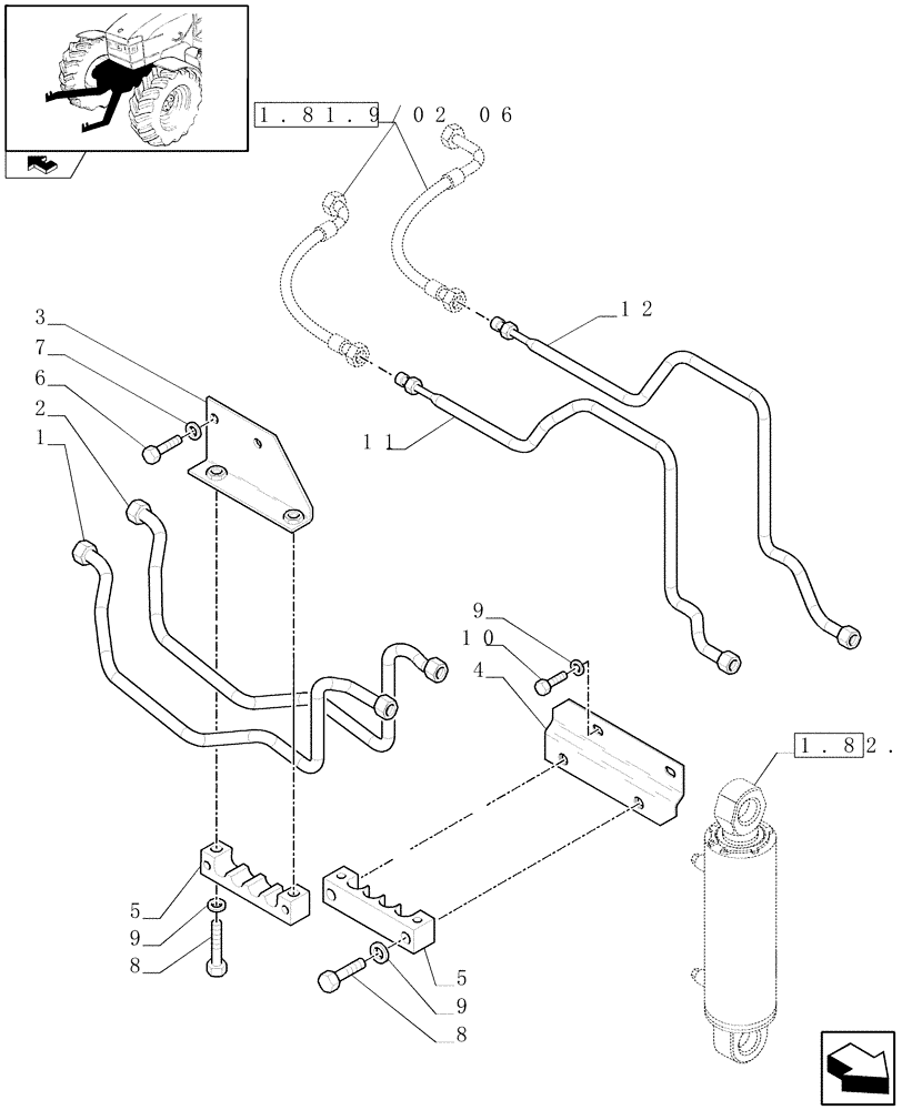 Схема запчастей Case IH PUMA 165 - (1.81.9/02[07]) - (VAR.089) FRONT HPL WITH PTO, LESS AUX. COUPLERS - PIPES AND BRACKETS - C6726 (07) - HYDRAULIC SYSTEM