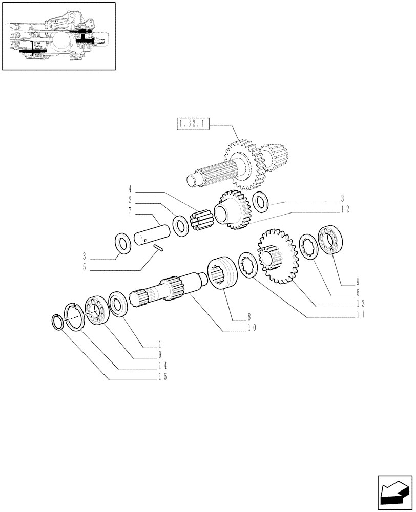 Схема запчастей Case IH JX60 - (1.33.1/01) - (VAR.449) 4WD WATER PROOF TRANSMISSION - TRANSMISSION GEARINGS (04) - FRONT AXLE & STEERING
