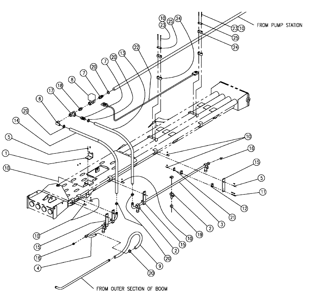 Схема запчастей Case IH FLX810 - (10-031) - WET BOOM, 3.0”, RH, INNER, 60’ Wet Kit
