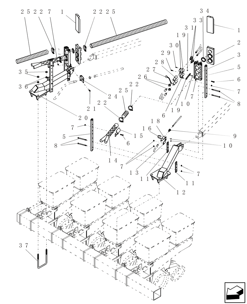 Схема запчастей Case IH ADX2230 - (F.10.D[21]) - TOW BEHIND PLANTER FIELD HITCH CONNECTIONS F - Frame Positioning