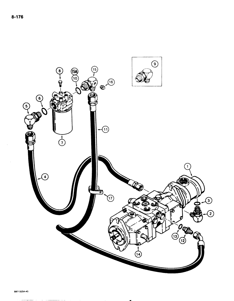 Схема запчастей Case IH 1825 - (8-176) - HYDROSTATIC DRIVE HYDRAULIC CIRCUIT TANDEM PUMP TO HYDRAULIC OIL FILTER (08) - HYDRAULICS