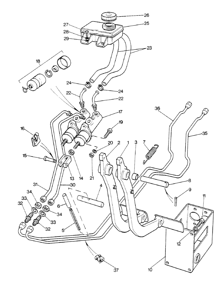 Схема запчастей Case IH 1190 - (J1) - BRAKE PEDALS, MASTER CYLINDERS AND PIPES (07) - BRAKES