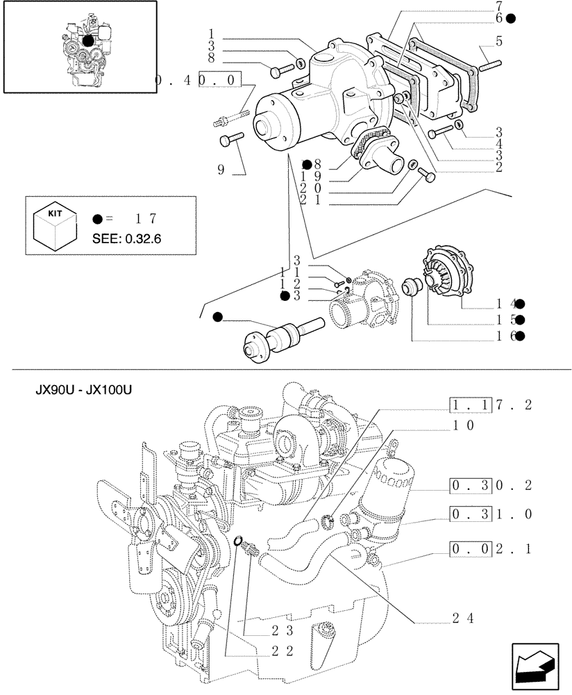 Схема запчастей Case IH JX70U - (0.32.0) - WATER PUMP (01) - ENGINE
