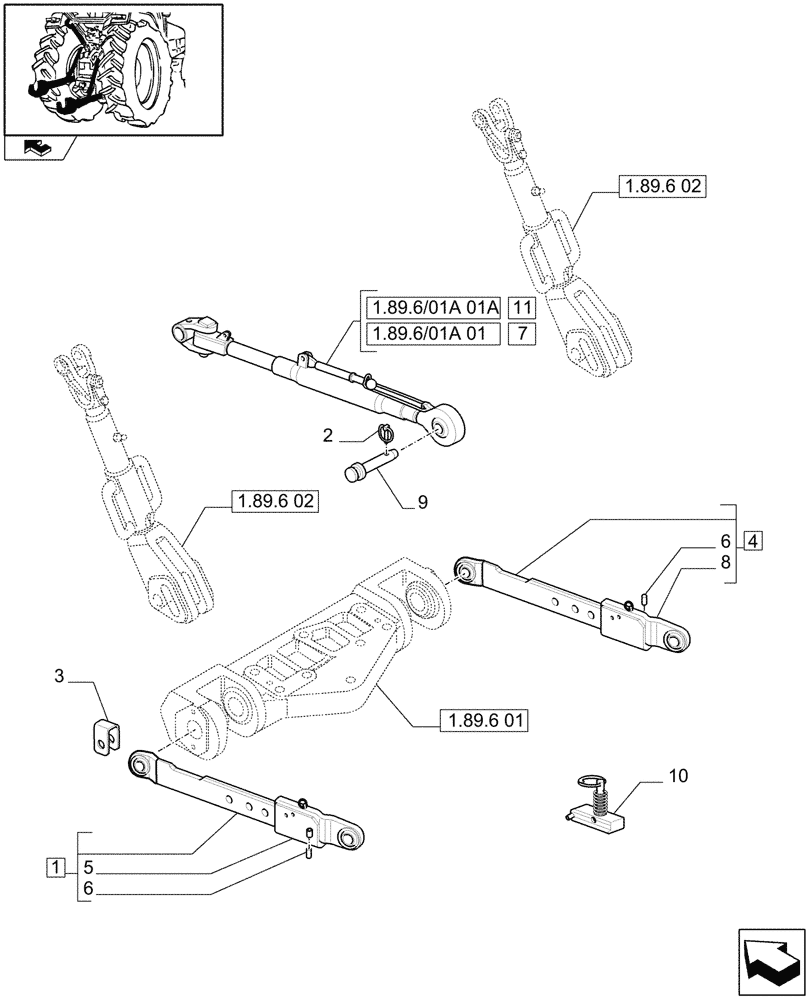 Схема запчастей Case IH PUMA 140 - (1.89.6/01) - CAT.2 FLEXIBLE LINKS FOR EDC - LIFT ARMS AND TOP LINK (VAR.331970) (09) - IMPLEMENT LIFT