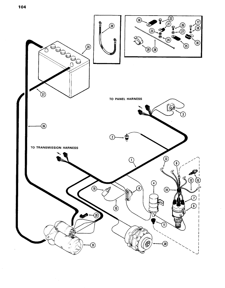 Схема запчастей Case IH 770 - (104) - ELECTRICAL EQUIPMENT AND WIRING, 251B SPARK IGNITION ENGINE, ENGINE HARNESS (04) - ELECTRICAL SYSTEMS