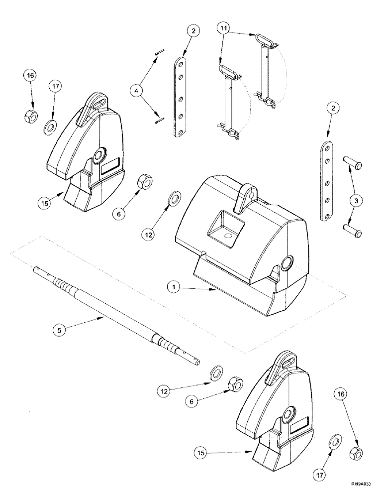 Схема запчастей Case IH MX240 - (9-012) - FRONT WEIGHTS (09) - CHASSIS/ATTACHMENTS