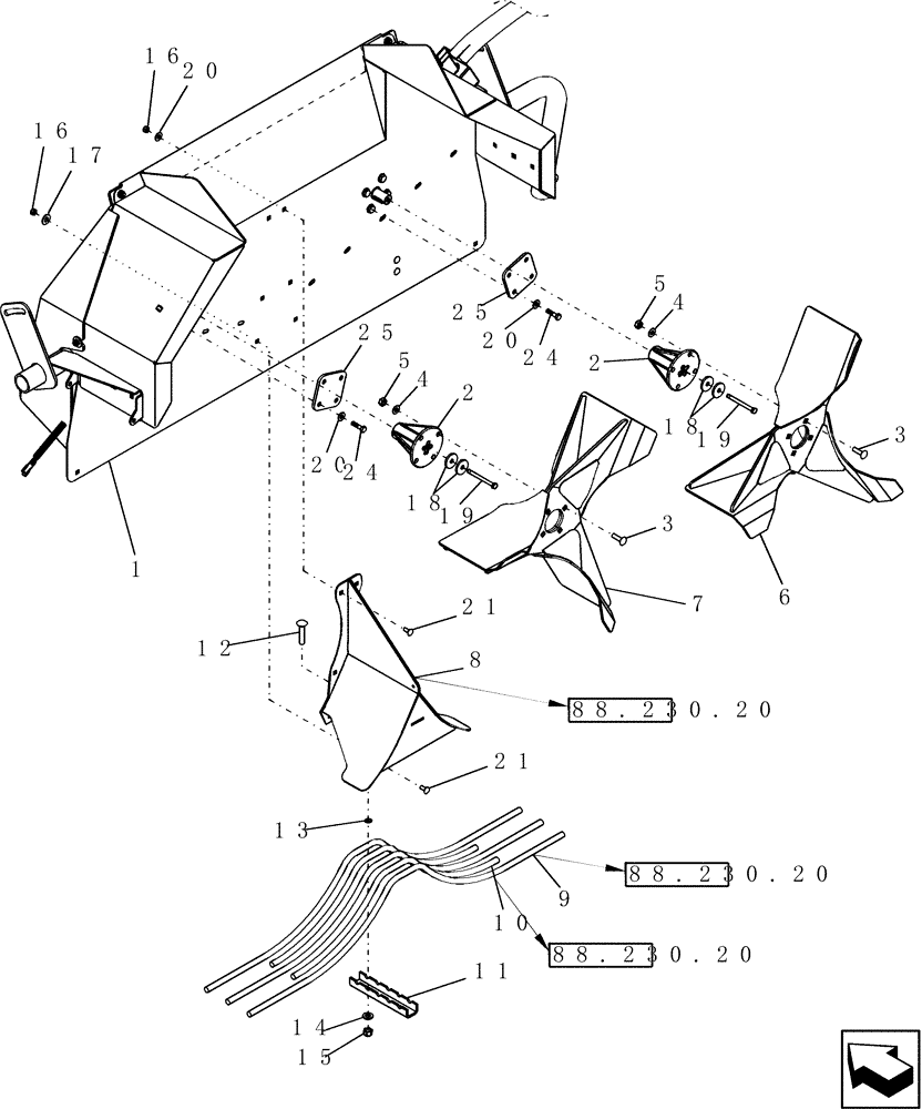 Схема запчастей Case IH 9010 - (88.230.19) - SPREADER, LOWER, W/FINGER BAR DISTRIBUTOR (88) - ACCESSORIES