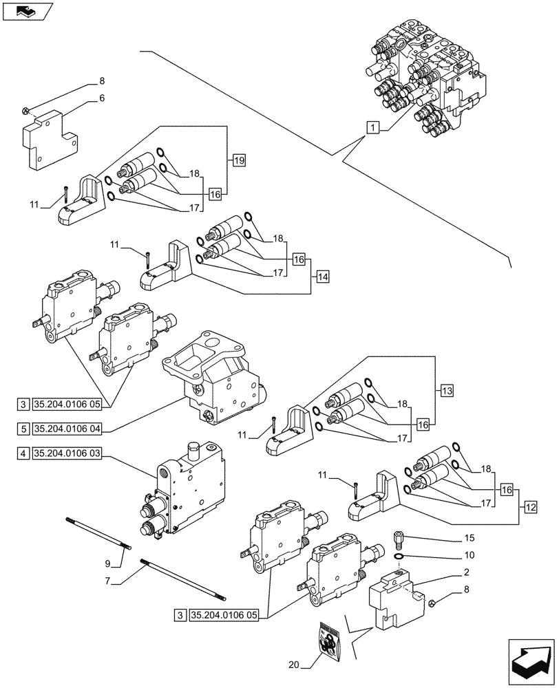 Схема запчастей Case IH PUMA 185 - (35.204.0108[02]) - 4 REMOTE CONTROL VALVES, MECHANICAL, COMPONENTS (VAR.720669) (35) - HYDRAULIC SYSTEMS