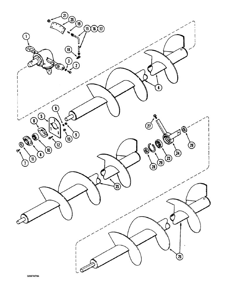 Схема запчастей Case IH 1660 - (9E-36) - UNLOADER, UPPER AUGER (17) - GRAIN TANK & UNLOADER