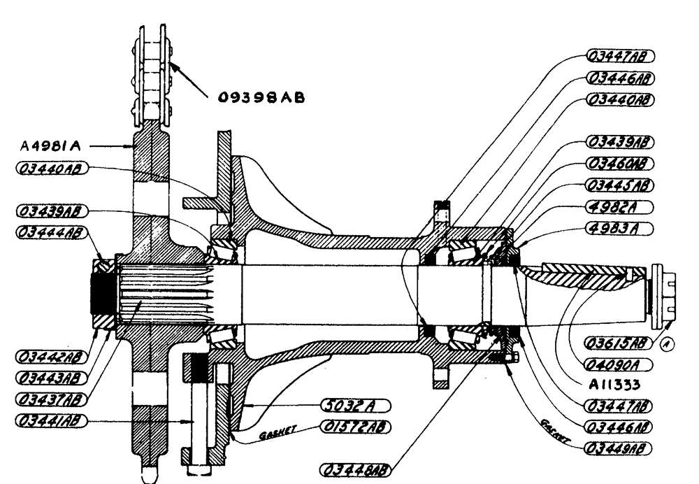 Схема запчастей Case IH LA-SERIES - (057) - 3-1/2" REAR AXLE SHAFT AND PARTS (06) - POWER TRAIN