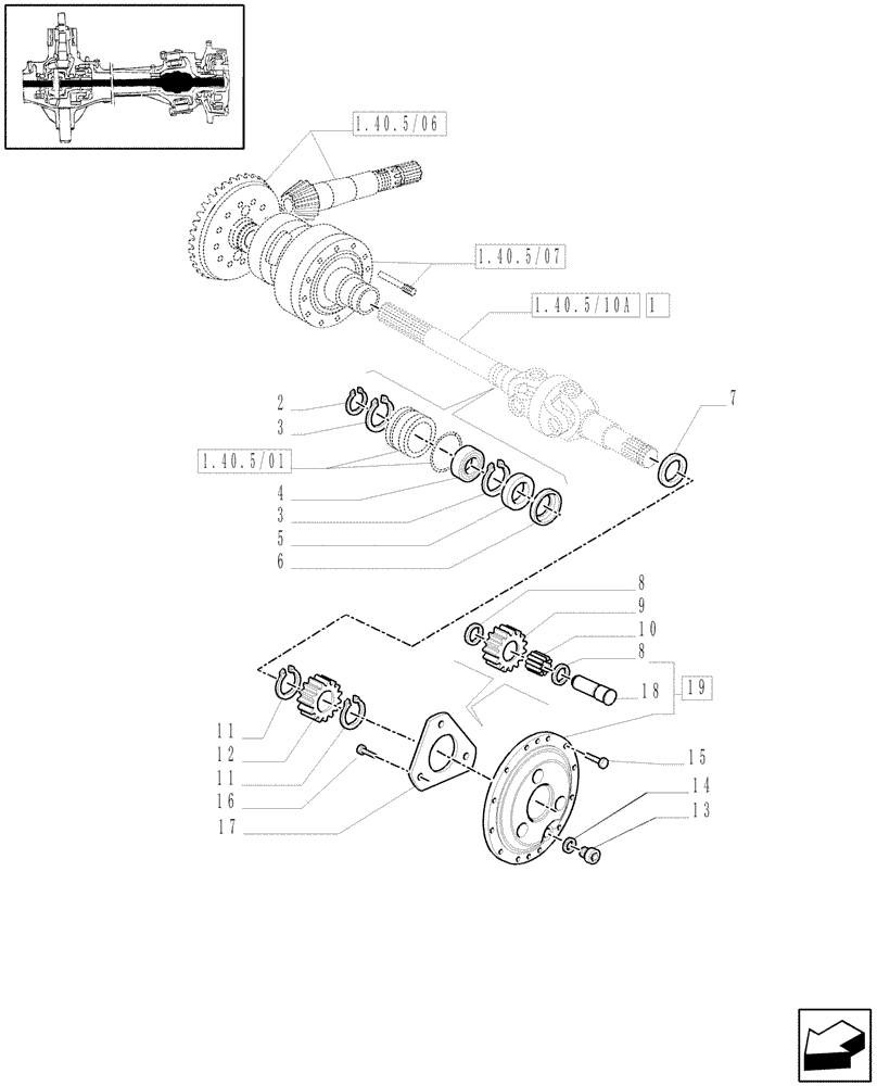 Схема запчастей Case IH MAXXUM 130 - (1.40. 5/10[01]) - (CL.3) SUSPENDED FRONT AXLE WITH DOG CLUTCH AND BRAKES - SHAFT AND EPICYCLIC GEAR TRAIN - C5954 (VAR.330427) (04) - FRONT AXLE & STEERING