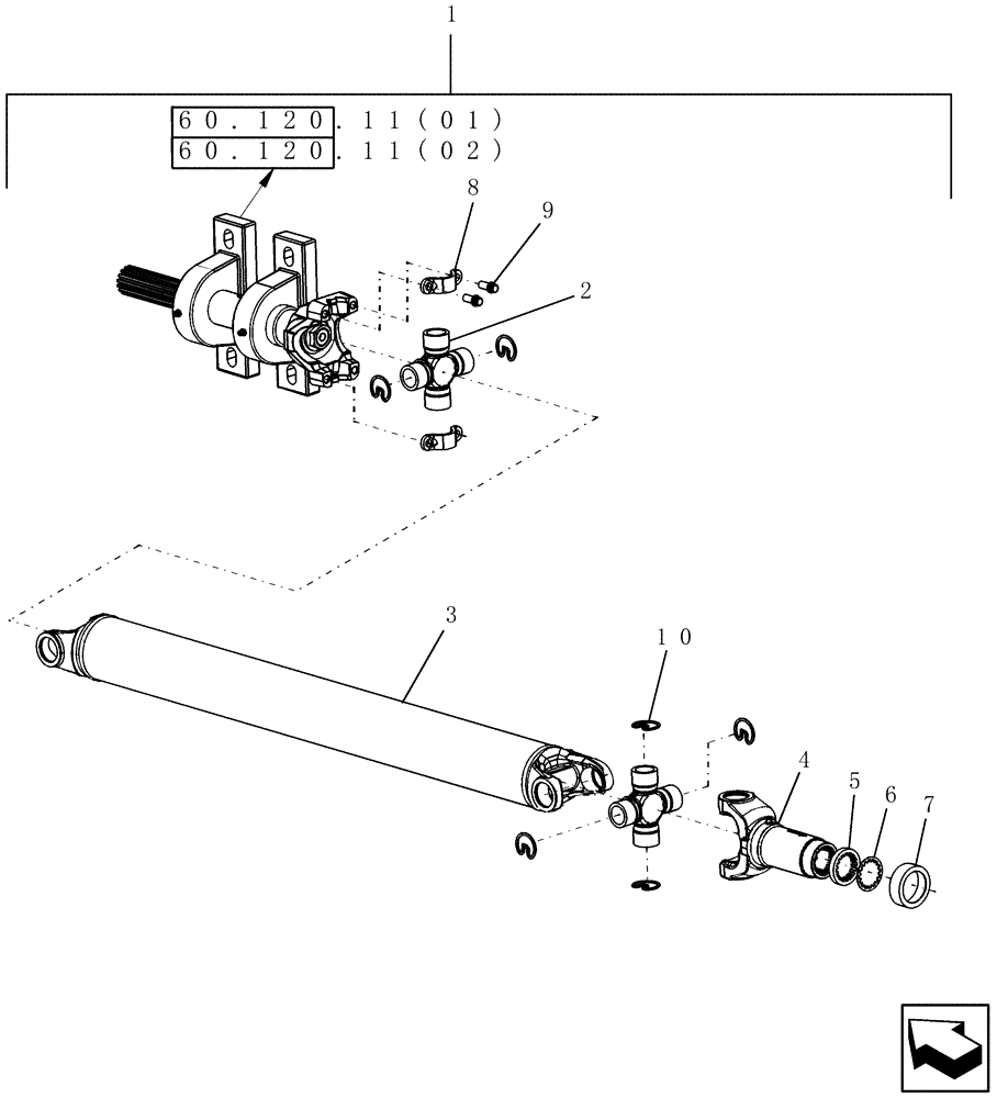 Схема запчастей Case IH 8010 - (60.120.11[01]) - DRIVE SHAFT, LOWER - FEEDER / HEADER (60) - PRODUCT FEEDING