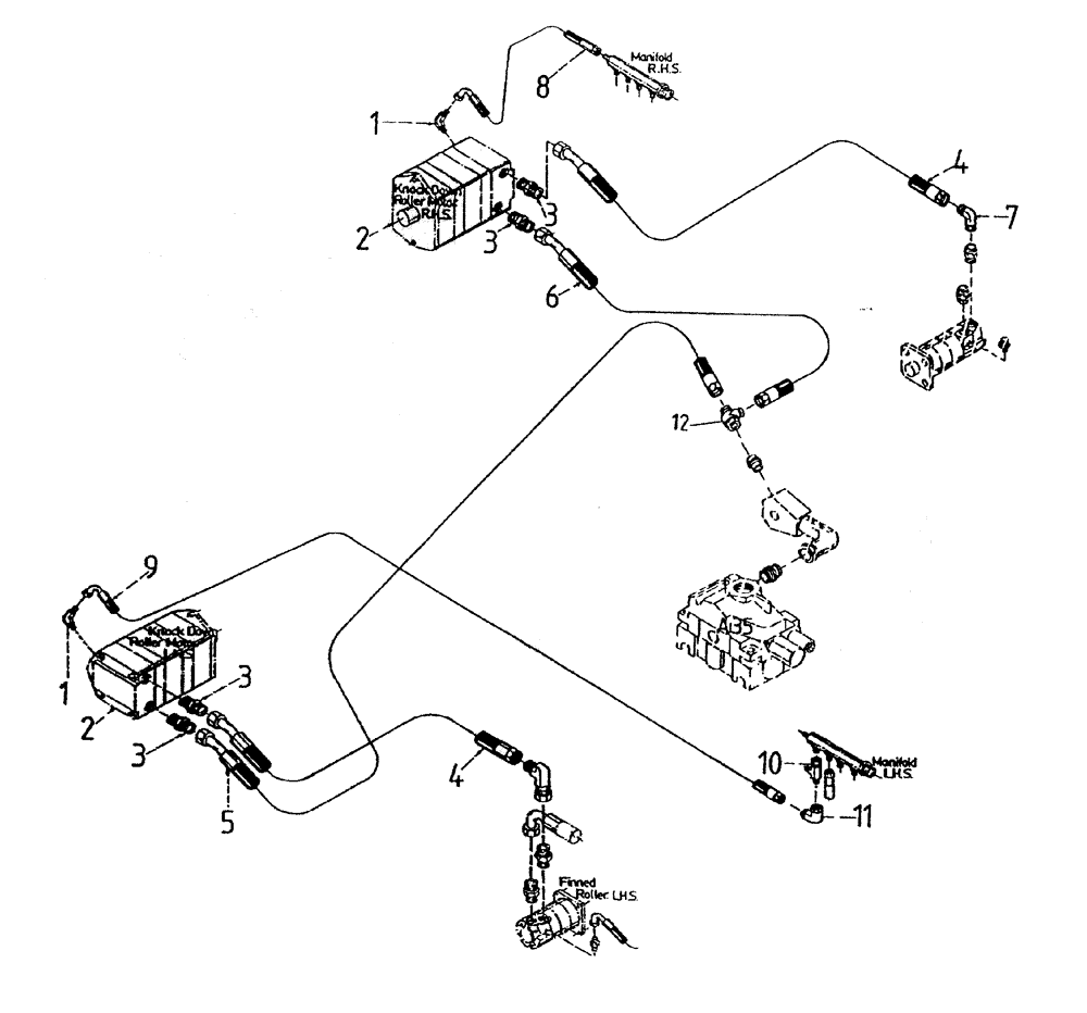 Схема запчастей Case IH 7700 - (B05-55) - HYDRAULIC CIRCUIT, (POWER KNOCKDOWN ROLLER - LEG BASECUTTER) Hydraulic Components & Circuits