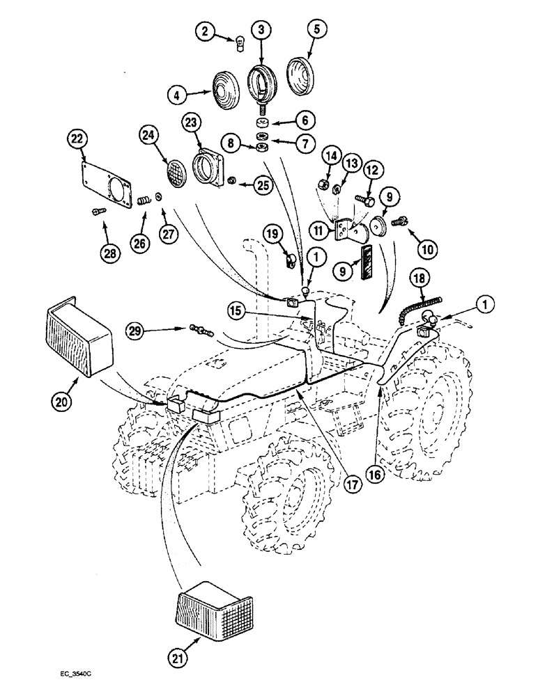 Схема запчастей Case IH 4240 - (4-08) - LIGHTS AND HARNESS, FLAT TOP FENDERS (04) - ELECTRICAL SYSTEMS