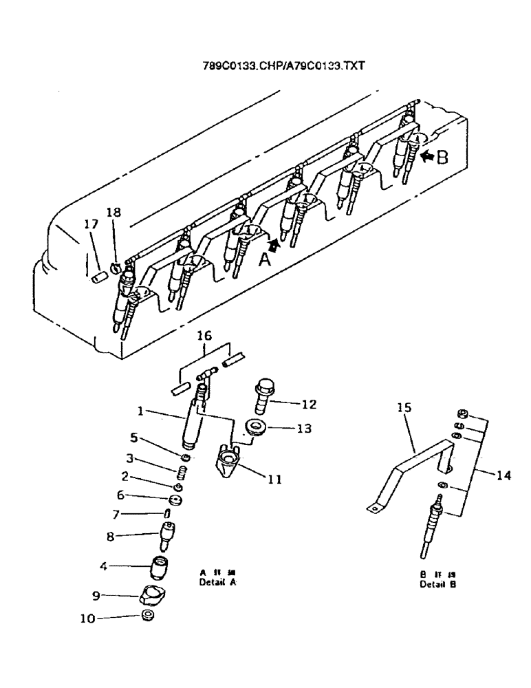 Схема запчастей Case IH 7700 - (C01-33) - ENGINE, FUEL NOZZLE & SPILL PIPE Engine & Engine Attachments