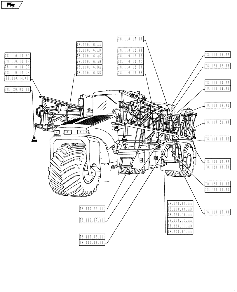 Схема запчастей Case IH 610 - (00.000.78) - PICTORIAL INDEX - SPRAYING (00) - GENERAL & PICTORIAL INDEX