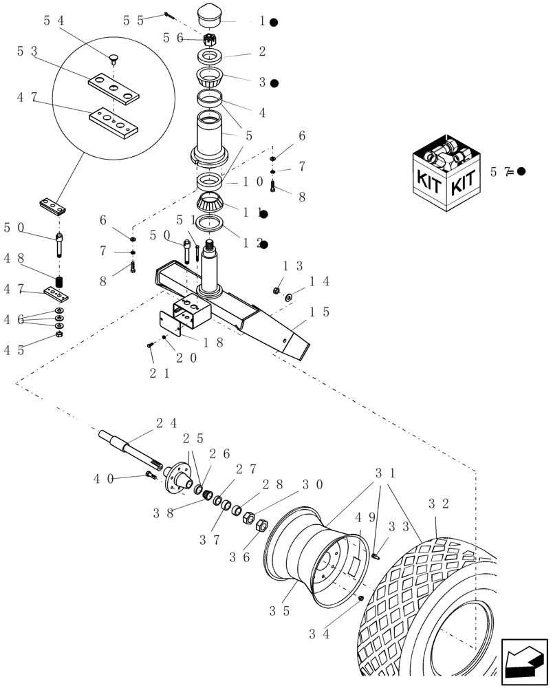 Схема запчастей Case IH 2230 - (44.103.12) - ROW CROP CASTER 120" SPACING - CASTER, HUB AND SPINDLE DETAILS (44) - WHEELS