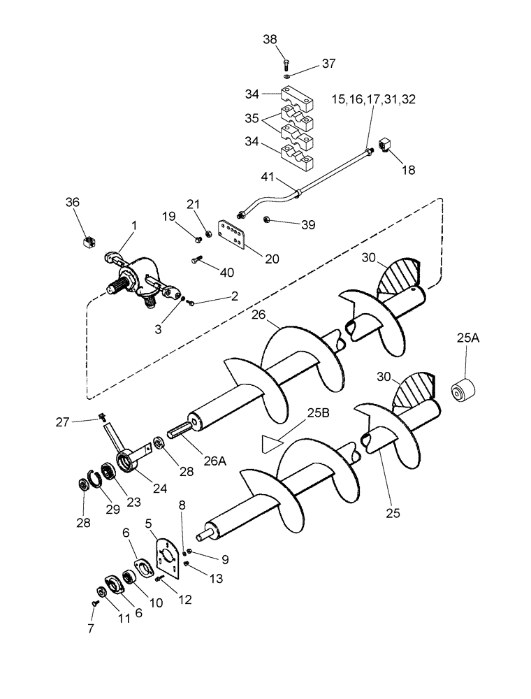 Схема запчастей Case IH 2388 - (09E-12) - UNLOADER - AUGER, UPPER (17) - GRAIN TANK & UNLOADER