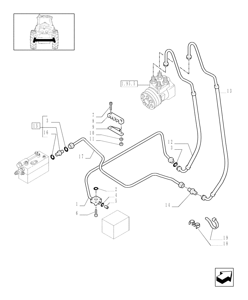 Схема запчастей Case IH MXU115 - (1.42.0/01) - (VAR.262) FIXED DELIVERY PUMP FOR 12X12 GEARBOX - POWER STEERING PIPES (04) - FRONT AXLE & STEERING