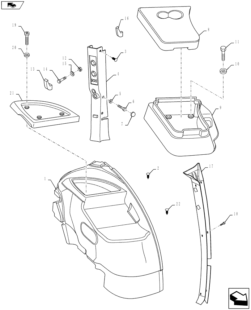 Схема запчастей Case IH PUMA 160 - (90.160.06[01]) - CONTROL COVERS - LEFT SIDE - C9014 (90) - PLATFORM, CAB, BODYWORK AND DECALS