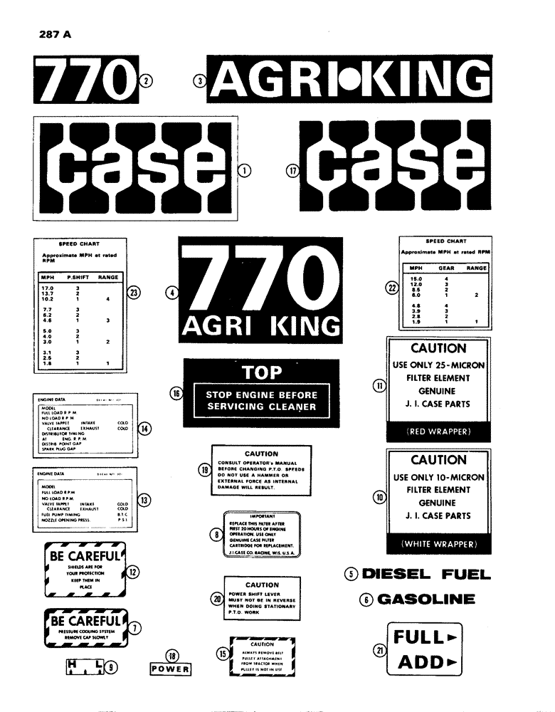 Схема запчастей Case IH 770 - (287A) - DECALS, STANDARD, USED PRIOR TO TRACTOR SERIAL NUMBER 8675001 (09) - CHASSIS/ATTACHMENTS