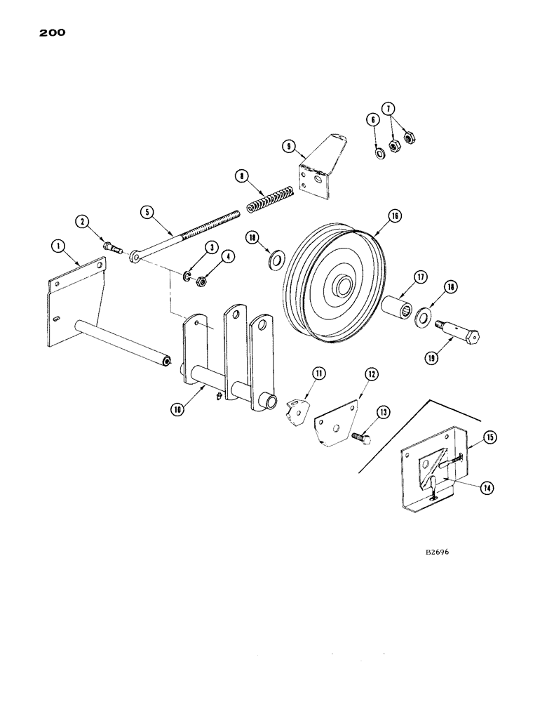 Схема запчастей Case IH 1660 - (200) - MAIN DRIVE SHAFT, TRACTION DRIVE TIGHTENER (14) - MAIN GEARBOX & DRIVE