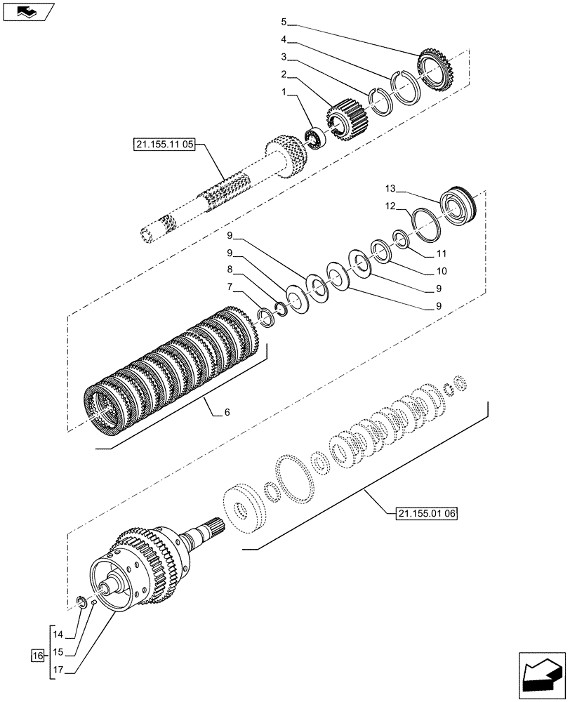 Схема запчастей Case IH PUMA 185 - (21.155.01[05]) - CENTRAL REDUCTION GEARS - FAST/SLOW RANGE CLUTCH (21) - TRANSMISSION