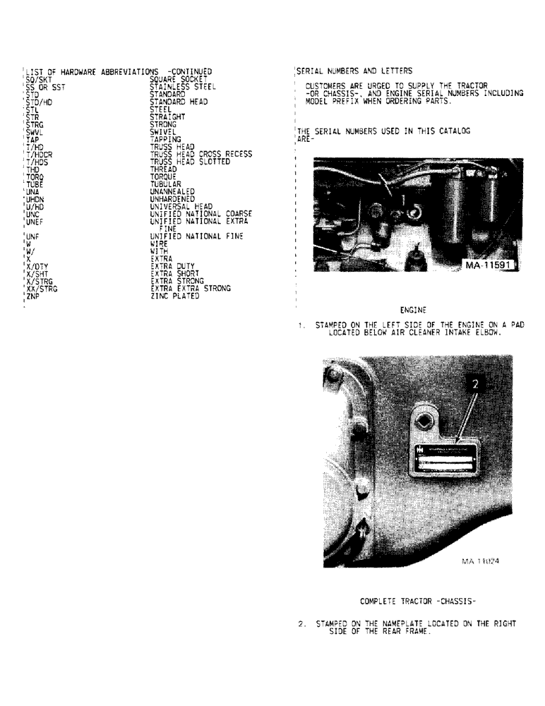 Схема запчастей Case IH 1586 - (01-03) - INTRODUCTION - CONTINUED, LIST OF HARDWARE ABBREVIATIONS, SERIAL NUMBERS AND LETTERS (00) - GENERAL