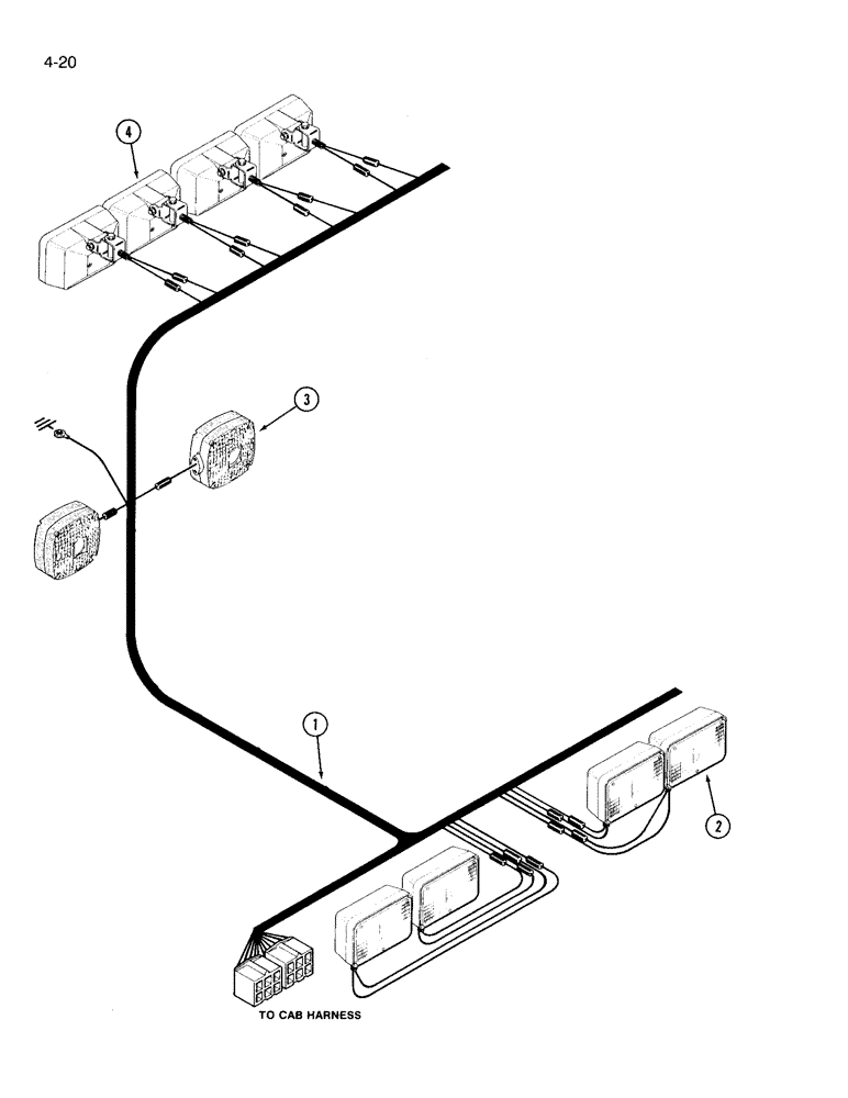 Схема запчастей Case IH 3594 - (4-020) - FOUR POST ROPS HEADLINER WIRING (04) - ELECTRICAL SYSTEMS