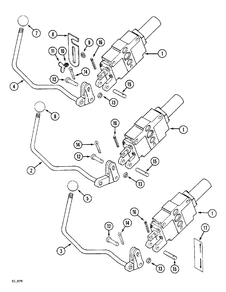 Схема запчастей Case IH 3230 - (8-038) - REMOTE AUXILIARY VALVE CONTROL, 1ST, 2ND AND 3RD BANK WITHOUT CAB (08) - HYDRAULICS