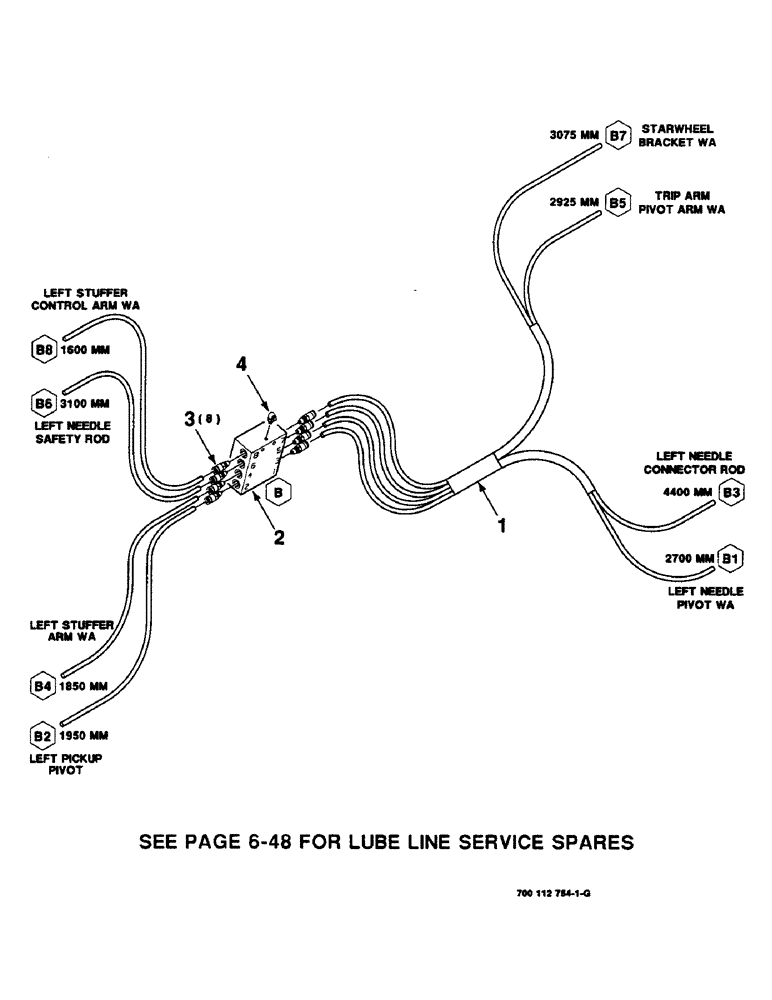 Схема запчастей Case IH 8590 - (6-46) - LUBE HARNESS AND VALVE ASSEMBLY, LEFT REAR (14) - BALE CHAMBER