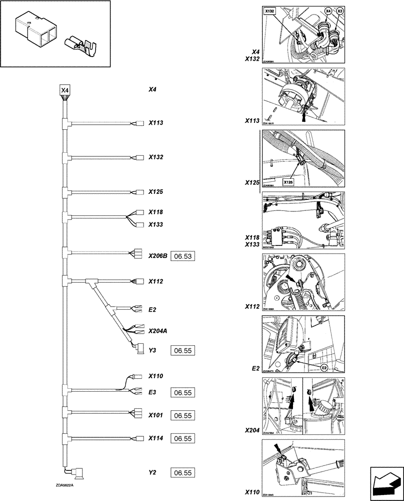 Схема запчастей Case IH LBX331P - (06.54[01]) - CONNECTORS, X4 WIRING LOOM - C257 (06) - ELECTRICAL SYSTEMS