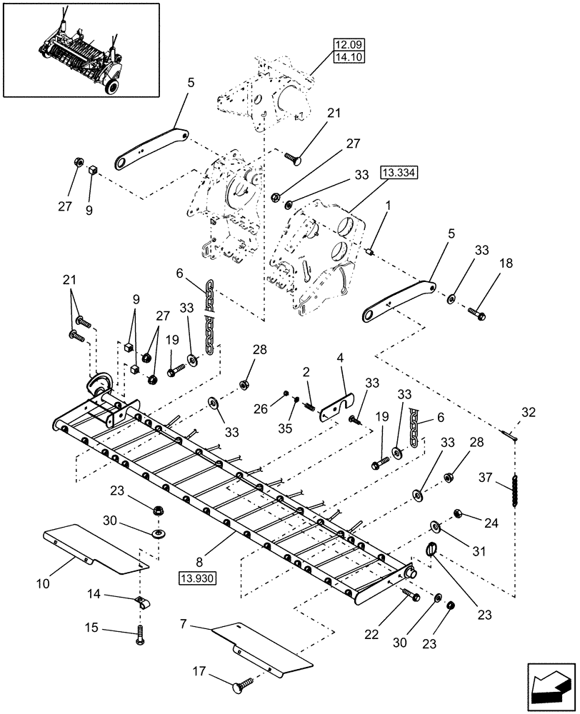 Схема запчастей Case IH RB464 - (13.925[01]) - 1.8M WIDE PICKUP, WINDGUARD MOUNTING, TWO-PIECE (13) - FEEDER