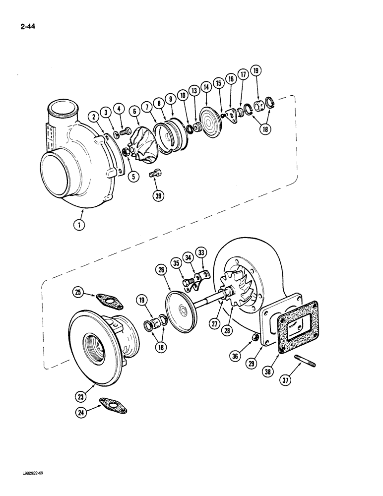Схема запчастей Case IH STEIGER - (2-044) - TURBOCHARGER, L-10 ENGINE (02) - ENGINE